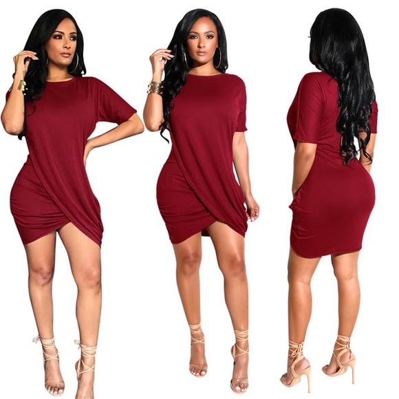 Sexy Solid O-Neck Short Sleeve Mini Dress - Picture 2 of 3